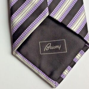 BRIONI purple, black stripes silk & cotton Tie handmade in Italy 🇮🇹